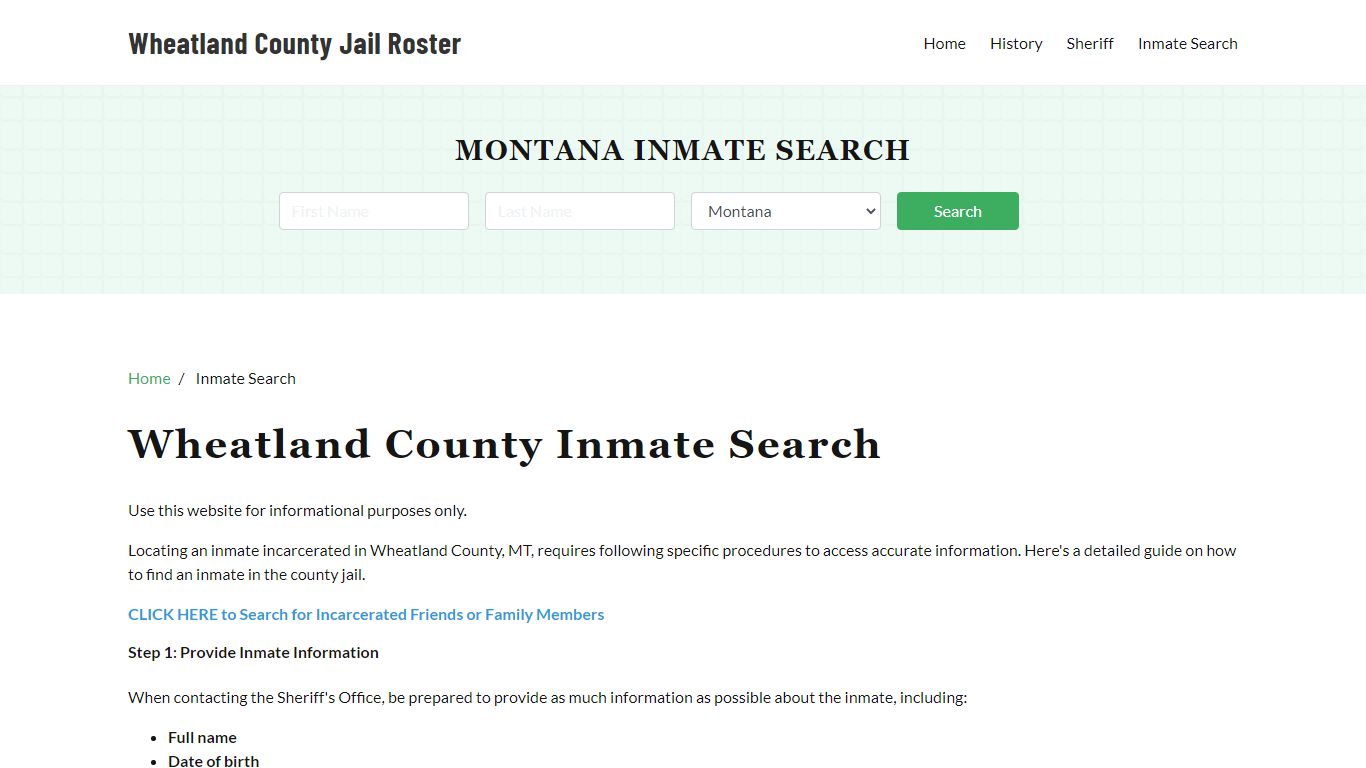 Wheatland County, MT Detainee Lookup