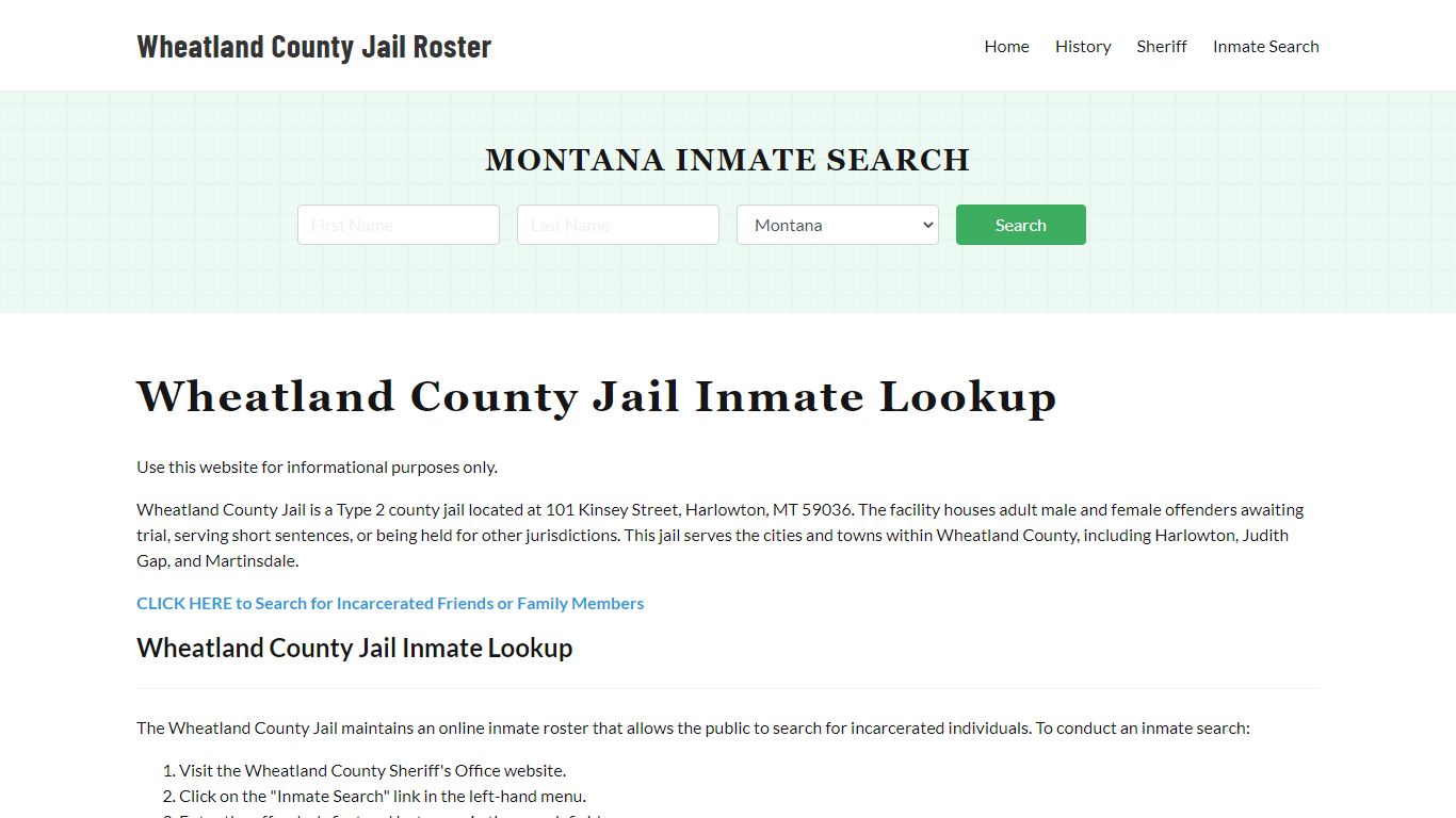 Wheatland County Jail Roster Lookup, MT, Inmate Search