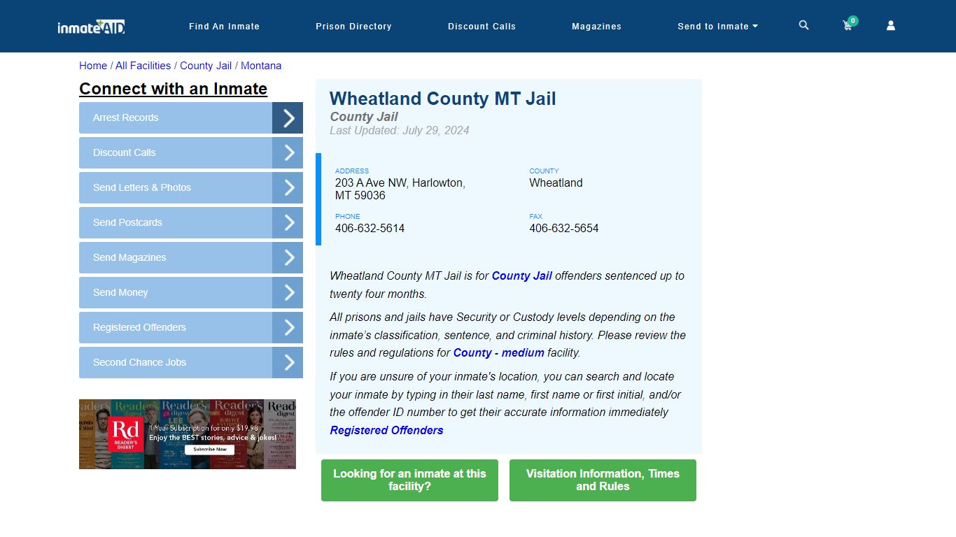 Wheatland County MT Jail - Inmate Locator